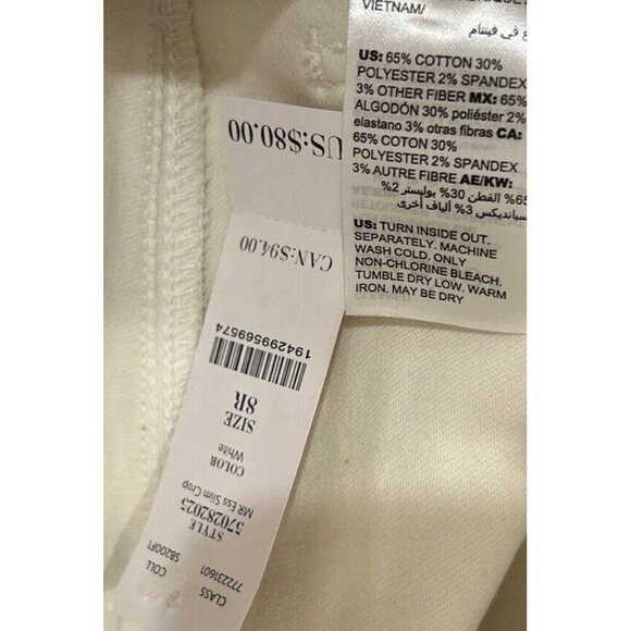 WHITE HOUSE BLACK MARKET WHBM The Slim Crop Jean Mid Rise Ivory Denim Size 8 NEW - Picture 5 of 5